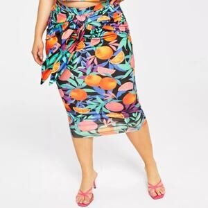 NWT Nina Parker Trendy Plus Size Printed Tie-Front MIDI Skirt size 0X